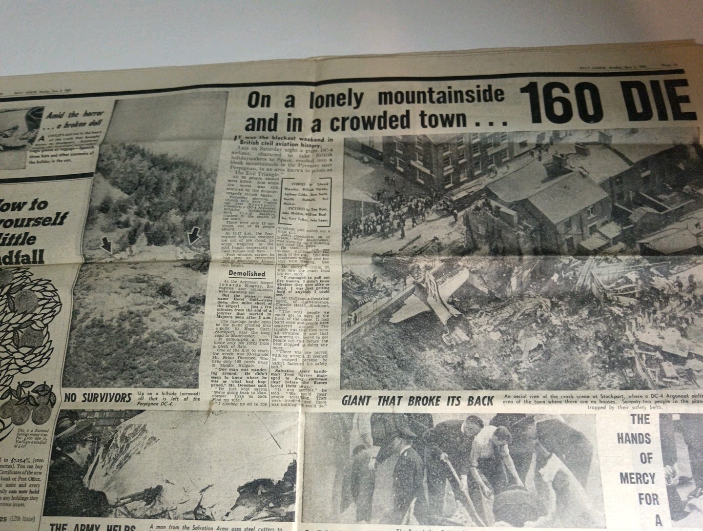 Daily Mirror Stockport Perpignan Plane Disaster Crash June 5th 1967 Newspaper