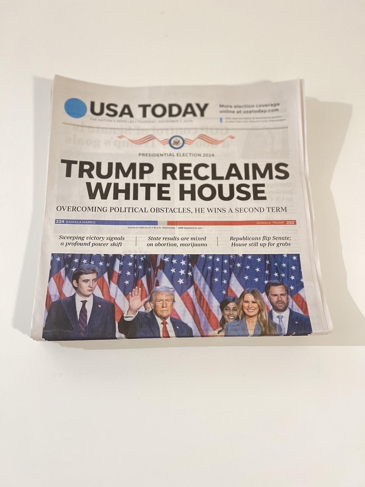USA TODAY NEWSPAPER NOVEMBER 7, 2024 “DONALD TRUMP RECLAIMS WHITE HOUSE”