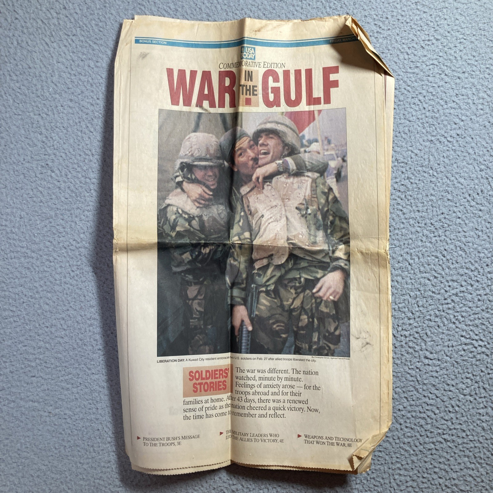War In Gulf Headlines, Newspaper, USA Today Commemorative Edition March 8, 1991