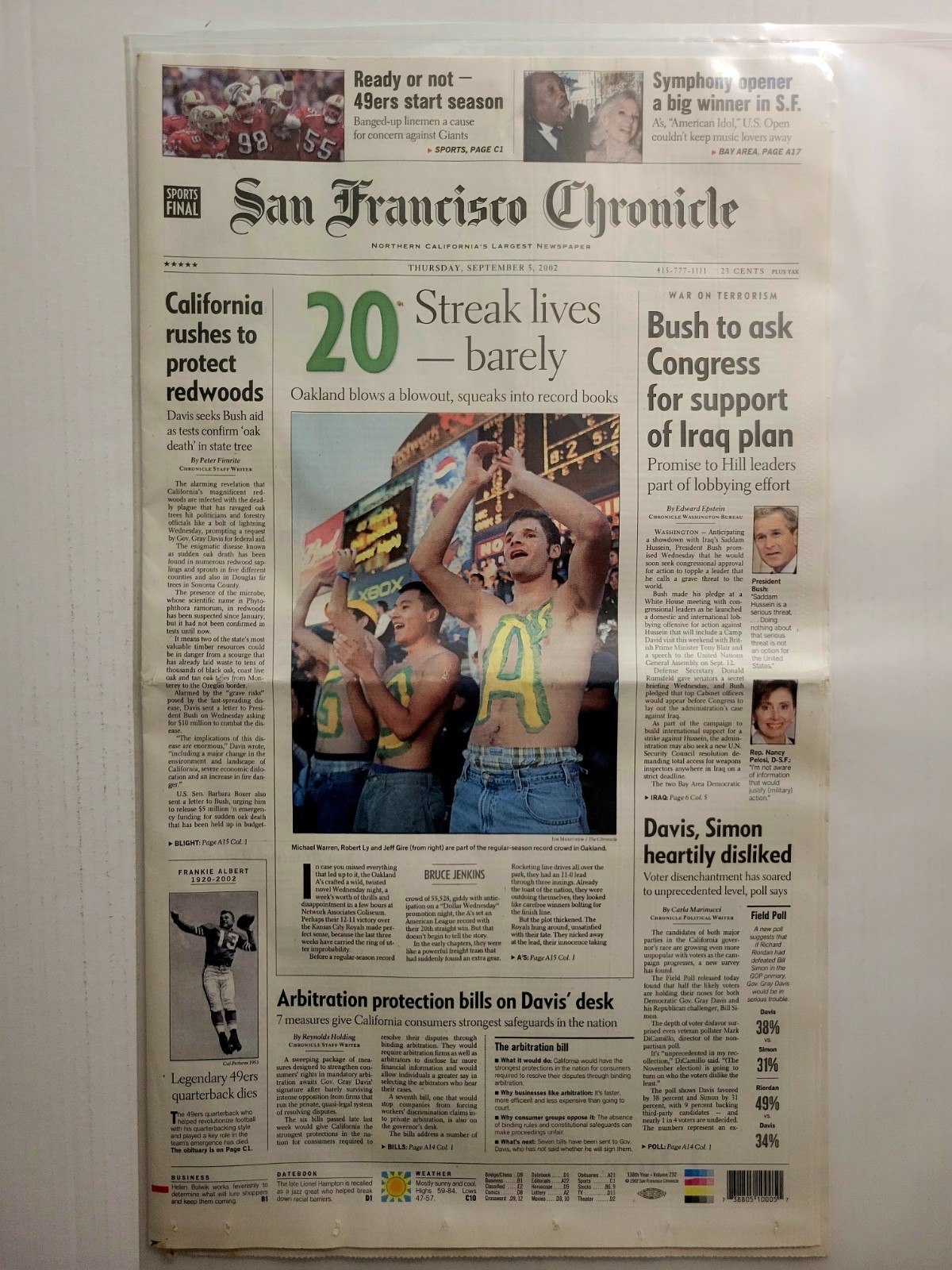 2002 Jul 5: SF Chronicle – Oakland A’s 20 Game Winning Streak / MLB Athletics
