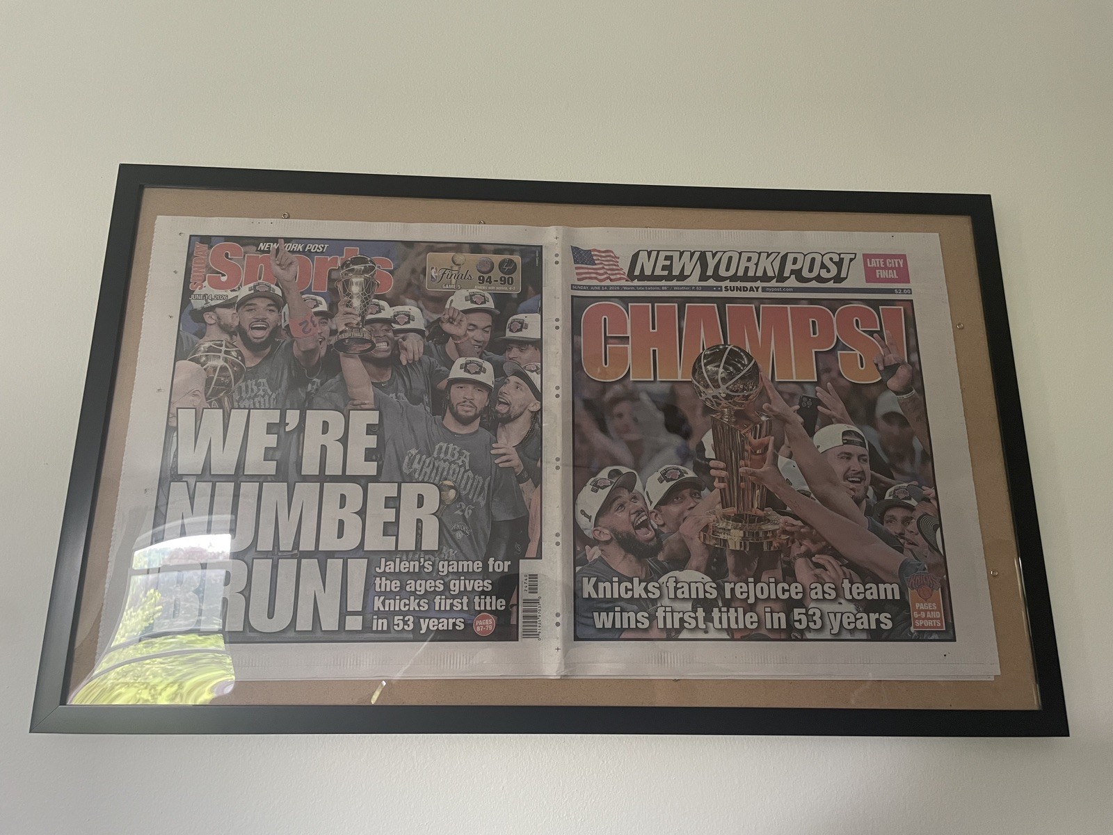 New York Post 2026 Knicks NBA Basketball Championship Win Newspaper FRAMED