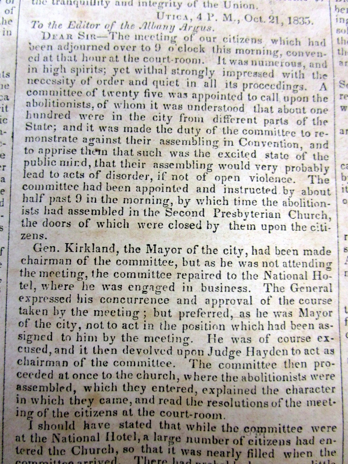 2 1835 Richmond VA newspapers w ANTI-SLAVERY CONVENTION held in UTICA New York
