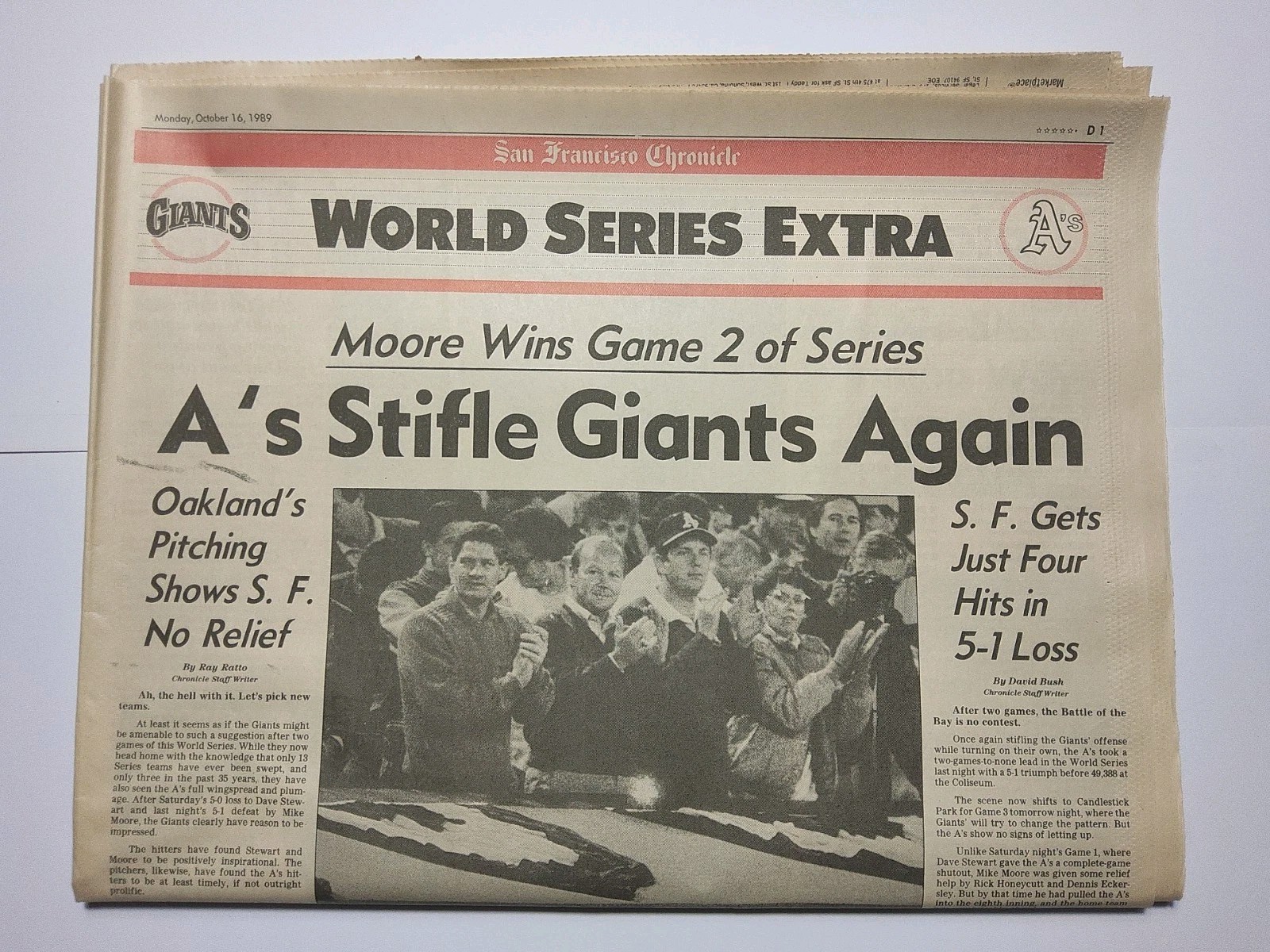 1989 San Francisco Chronicle World Series Newspaper A’s Stifle Giants Earthquake