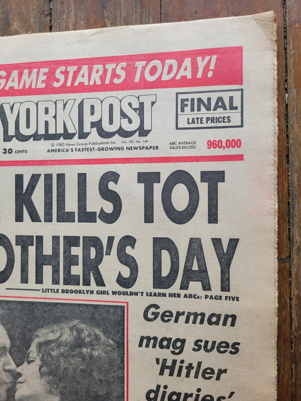 New York Post Newspaper, May 9, 1983, Mom Kills Tot Mother’s Day, Liz & Dick