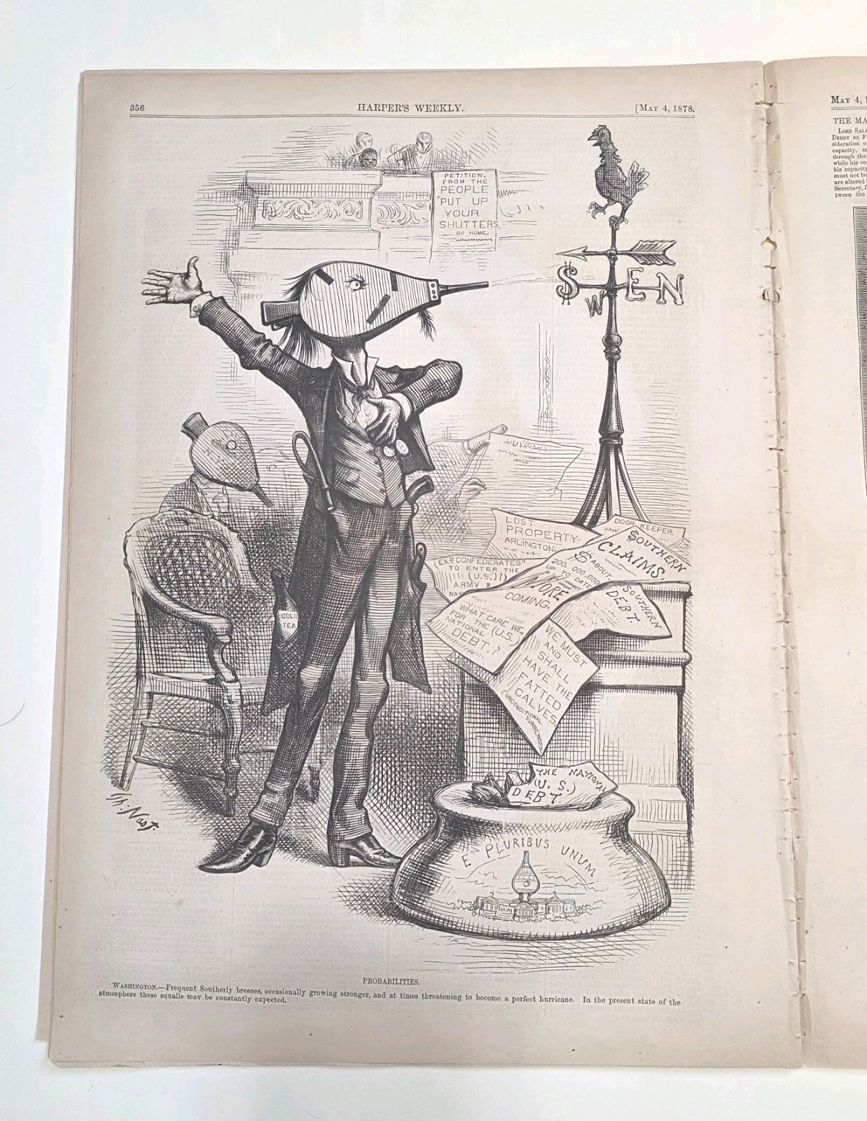 Harpers Weekly May 4, 1878 Full Magazine **Thomas Nast Bears Income Tax Measure*