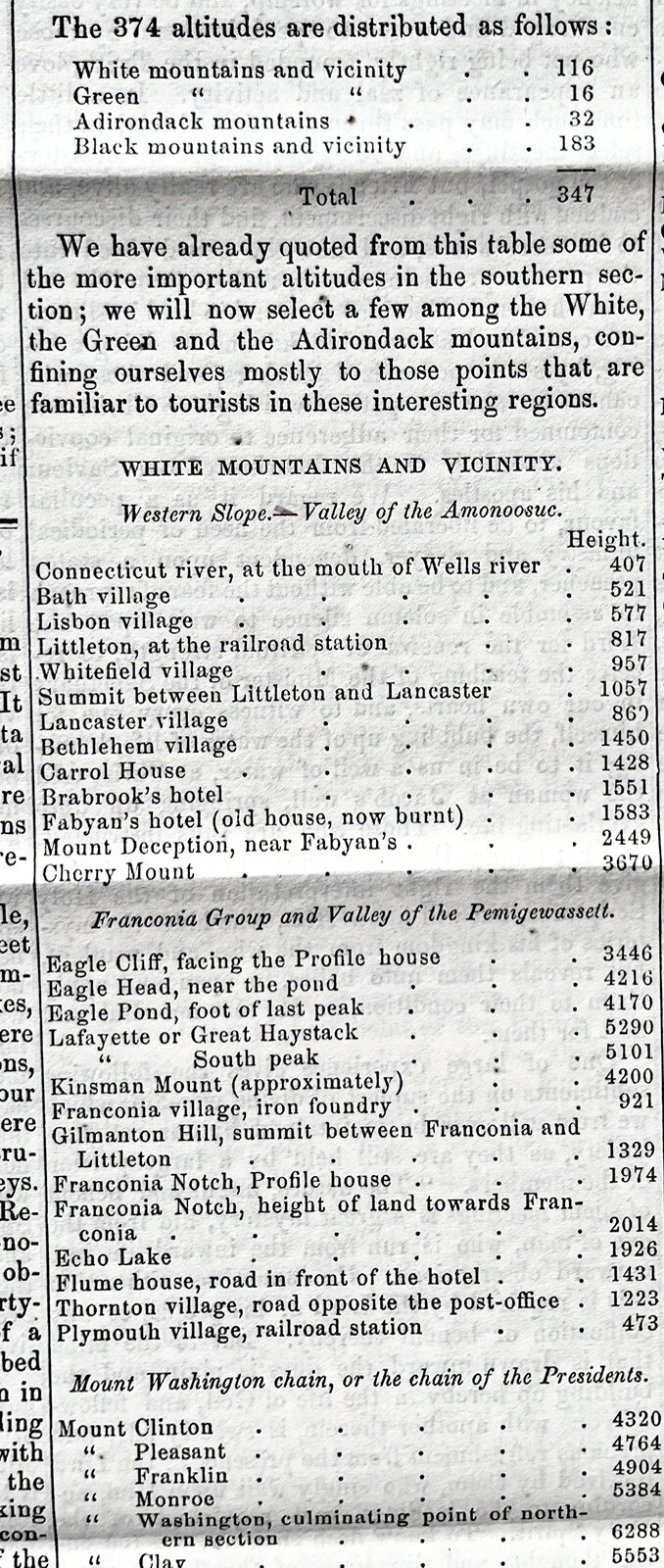 7 1861 newspapers DETAILED DESCIPTION of APPALACHIAN MOUNTAINS w ELEVATION CHART