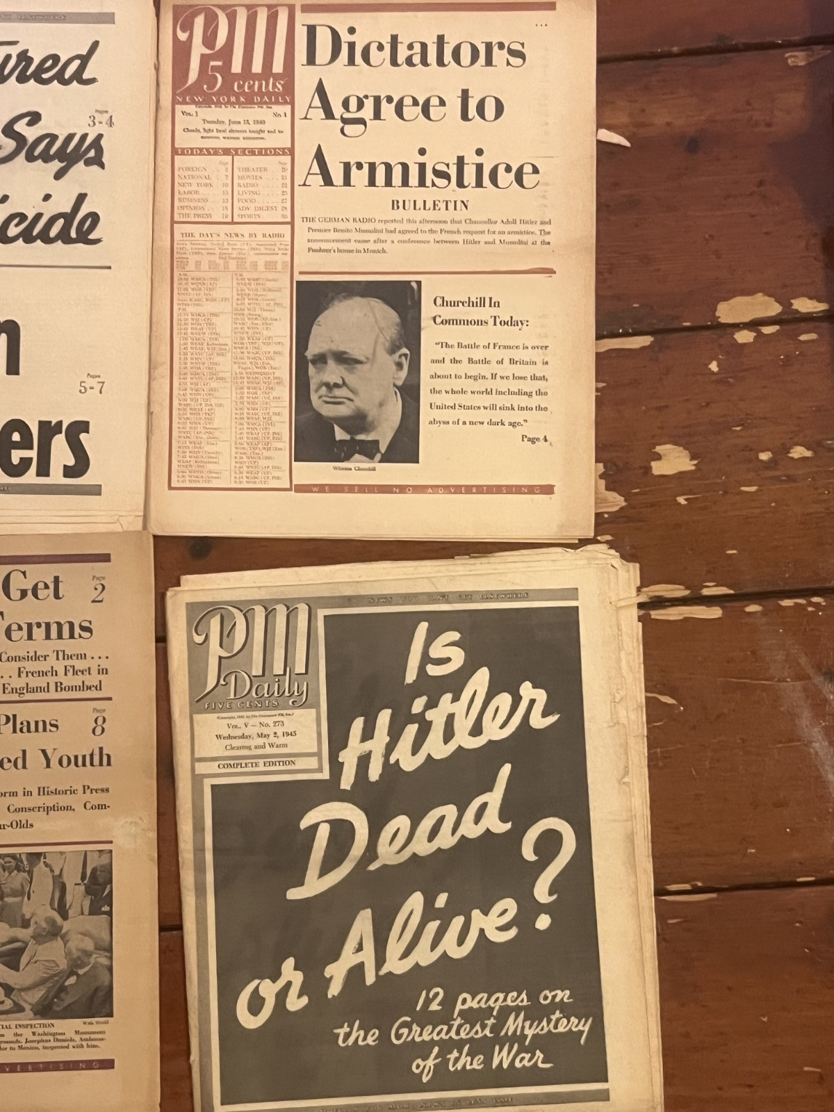 Vintage 1940s WWII PM New York Daily Newspaper Lot (4)