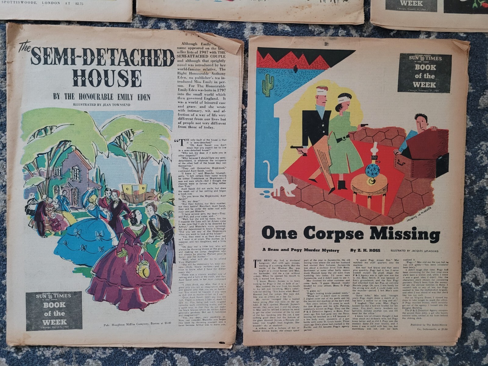 1940’s Chicago Sun Sunday Book Of The Week Newspaper Lot Full