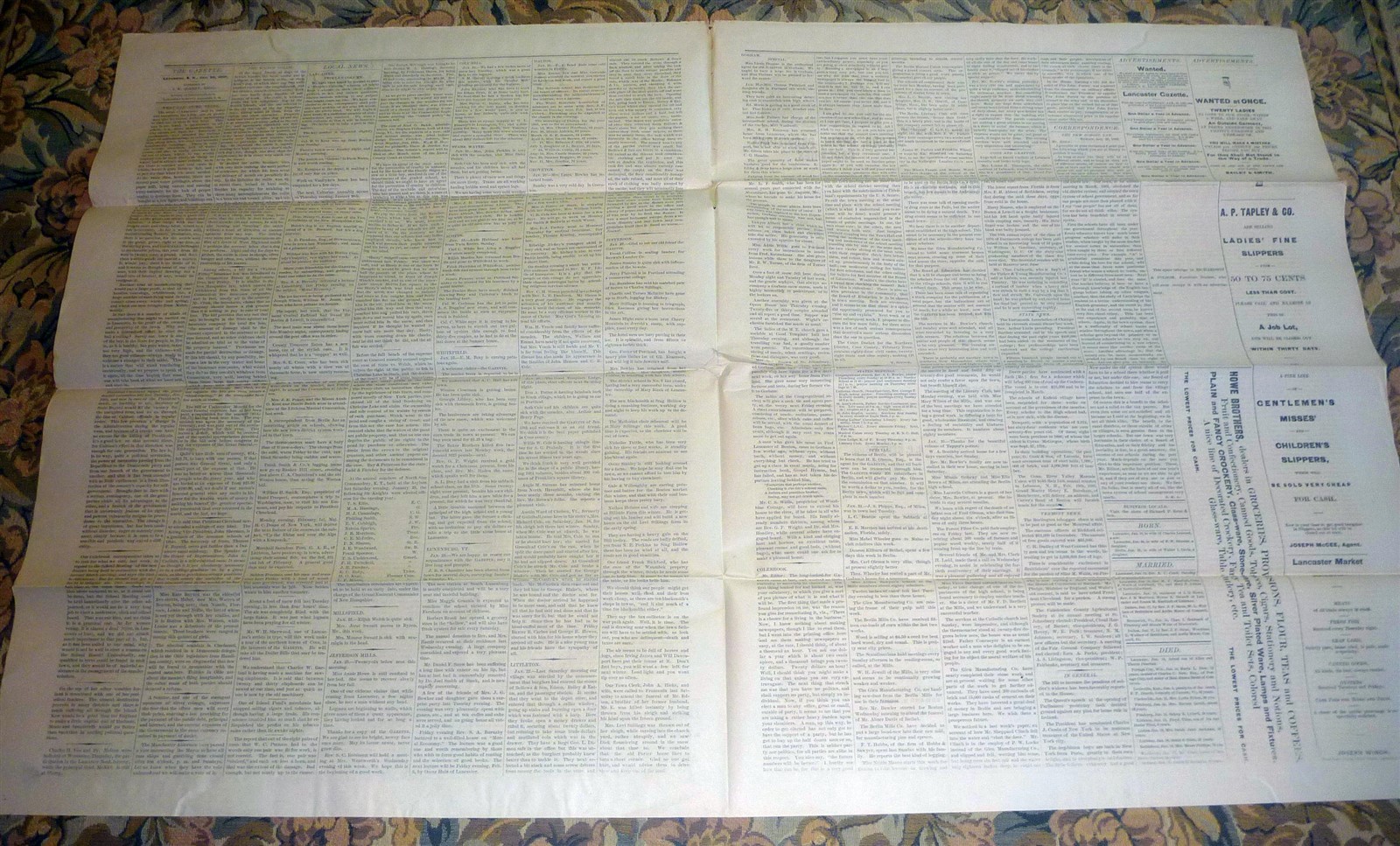 Lancaster, New Hampshire Gazette Newspaper – January 26, 1886