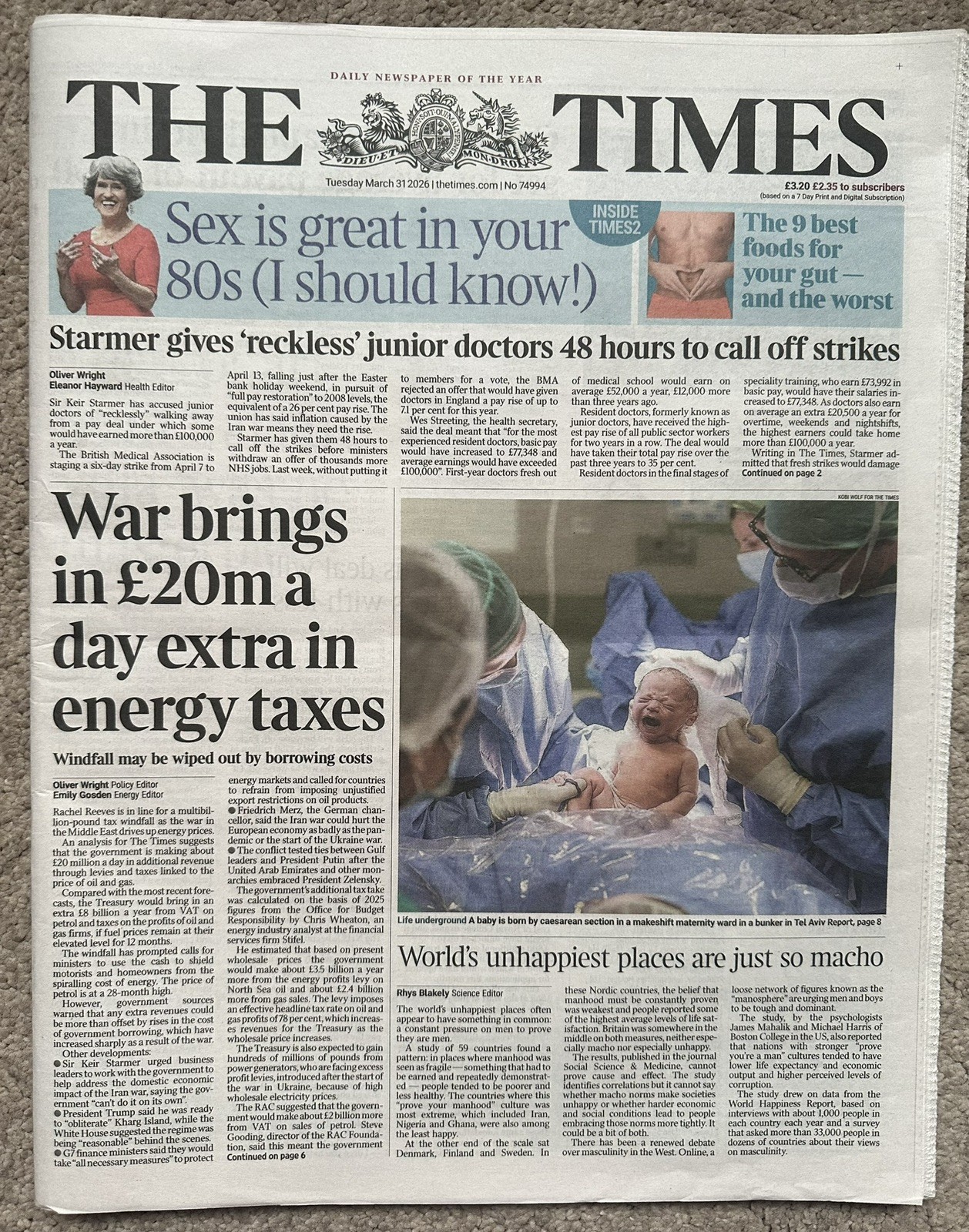 The Times 31st March 2026 31/3/26 War Drives Up Extra Revenue For Government
