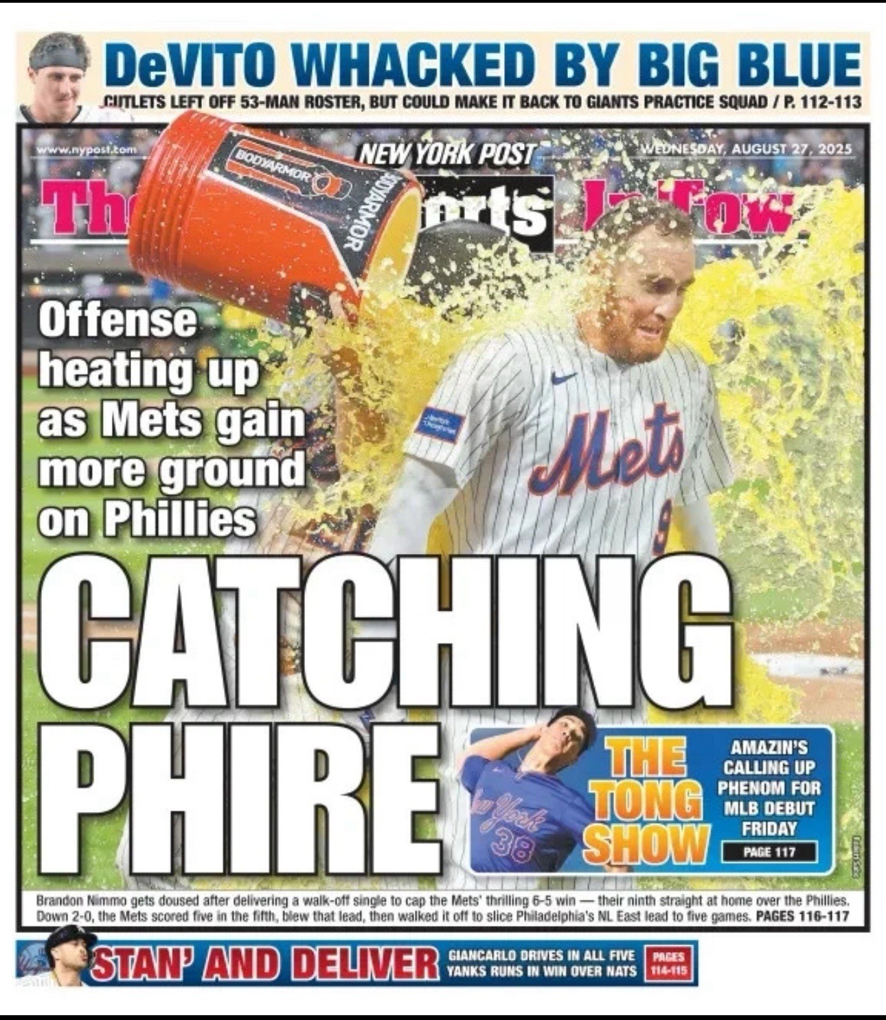 TAYLOR SWIFT Travis Kelce Engaged TAE YES New York Post Newspaper 8/27/2025 Mets