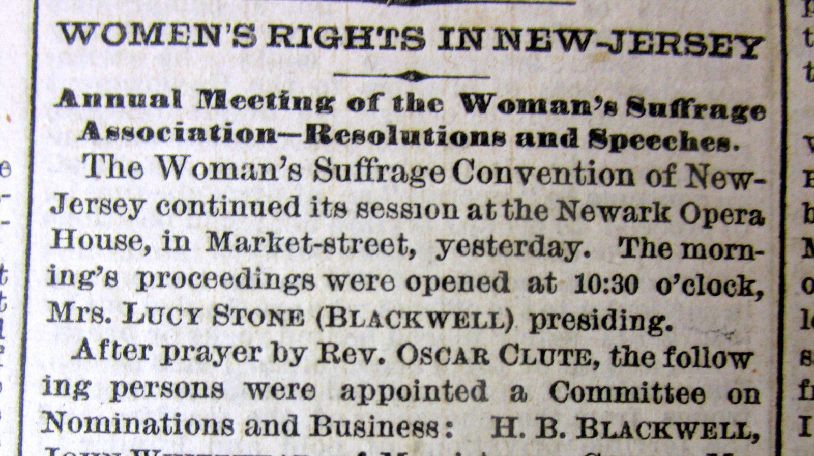 1869 NY Times newspaper with a WOMEN’S RIGHTS SUFFRAGE CONVENTION in NEW JERSEY