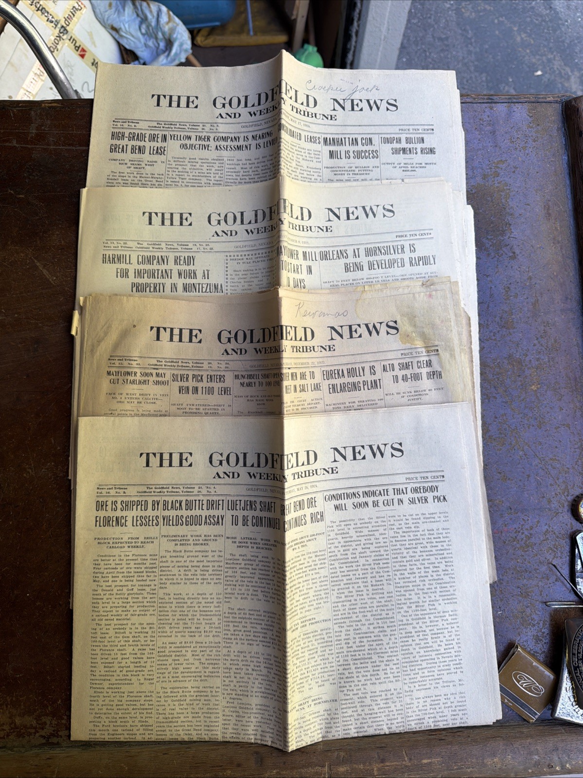 (4) Old Goldfield Nevada Newspapers 1921, 1923 & 1924 Mining News And Reports