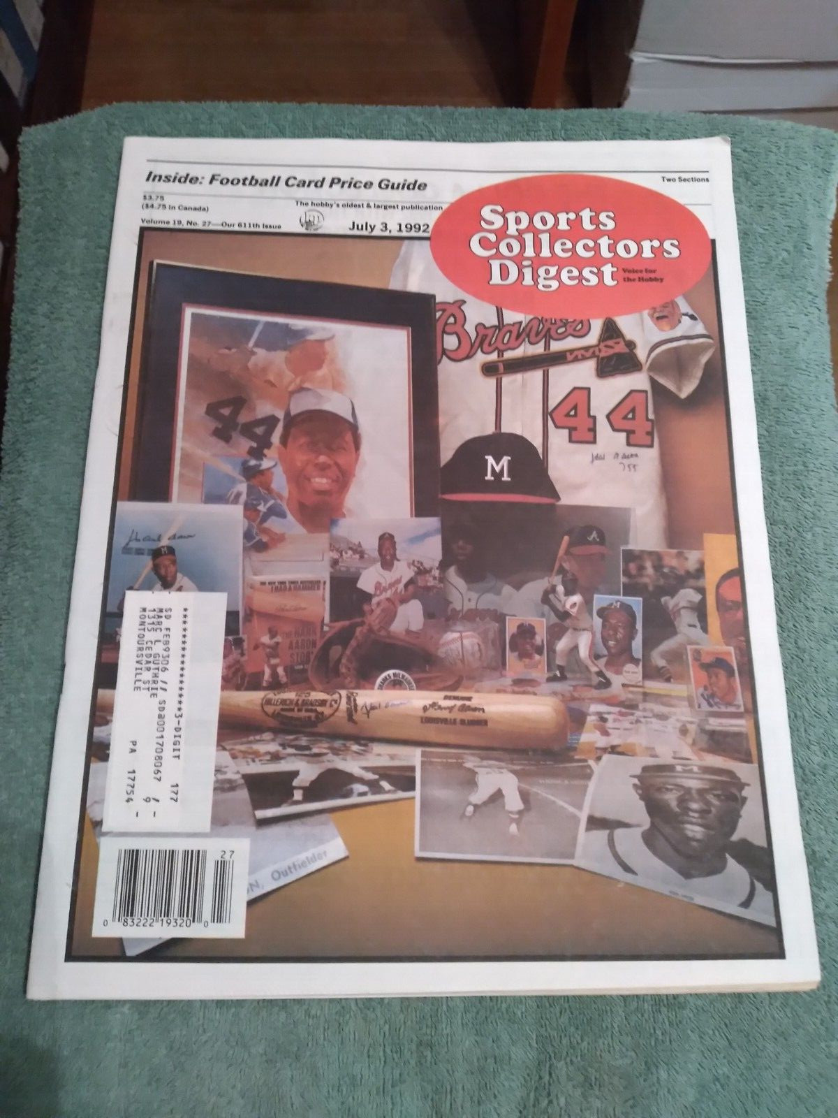 July 3, 1992 Sports Collector Digest Braves Hall of Fame OF Henry Aaron