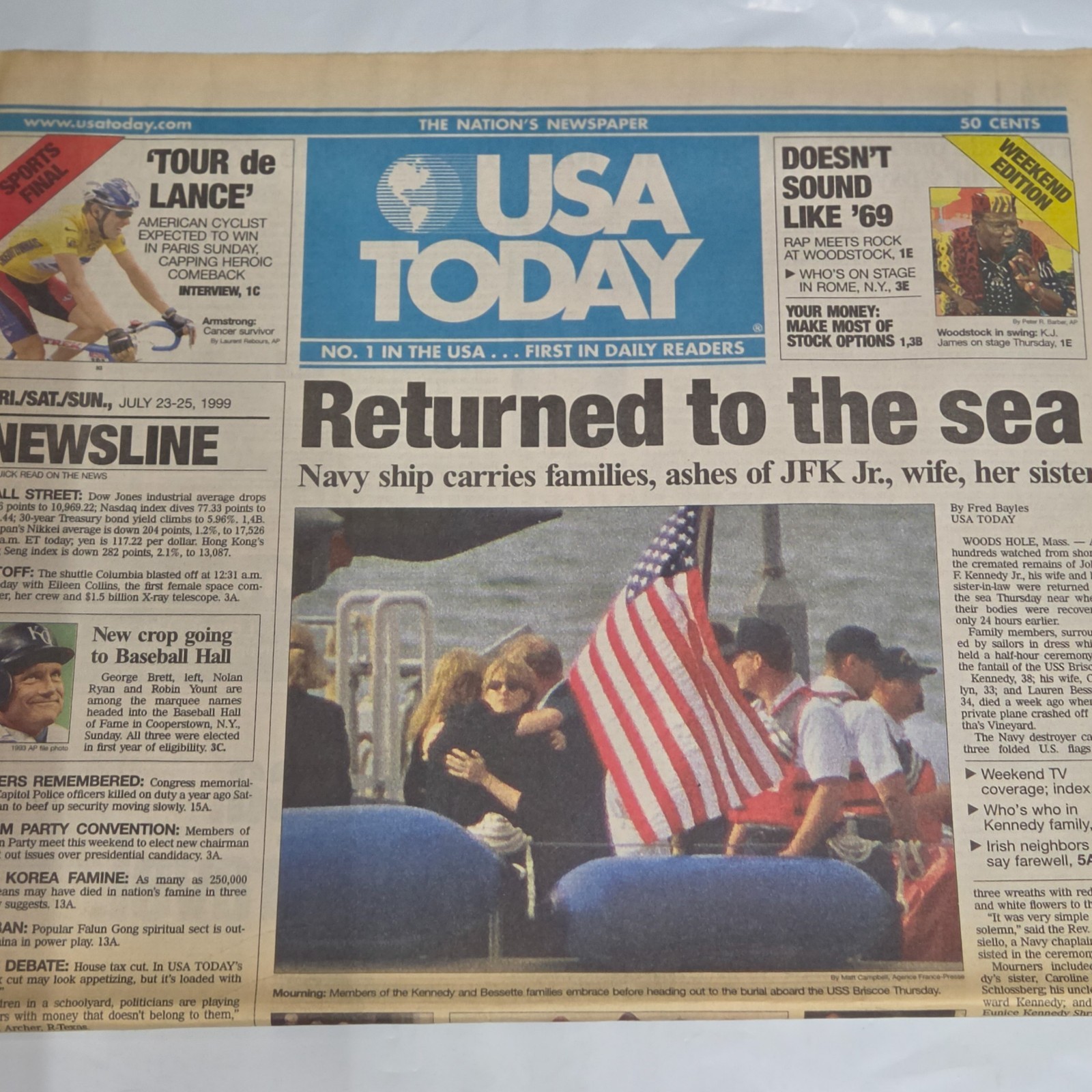 USA Today July 23-25 1999 JFK Jr Memorial Sea Burial Newspaper Kennedy