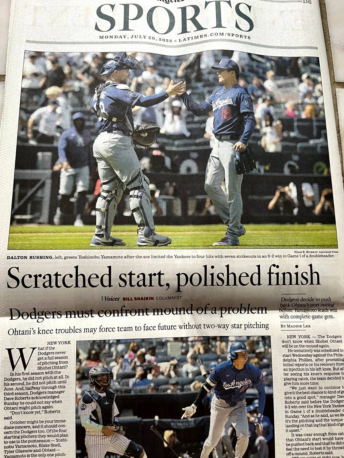 LOS ANGELES TIMES July 20 2026 FIFA WORLD CUP FINAL SPAIN ARGENTINA MLB Dodgers