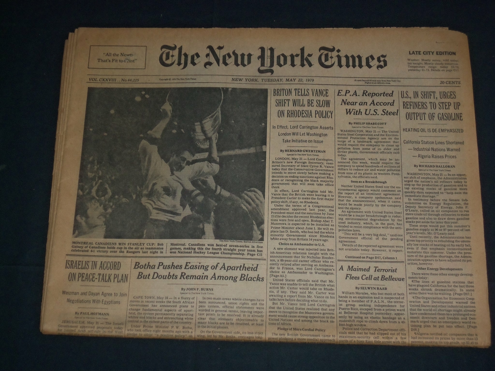 1979 MAY 22 THE NEW YORK TIMES – MONTREAL CANADIANS WIN STANLEY CUP – NP 3549