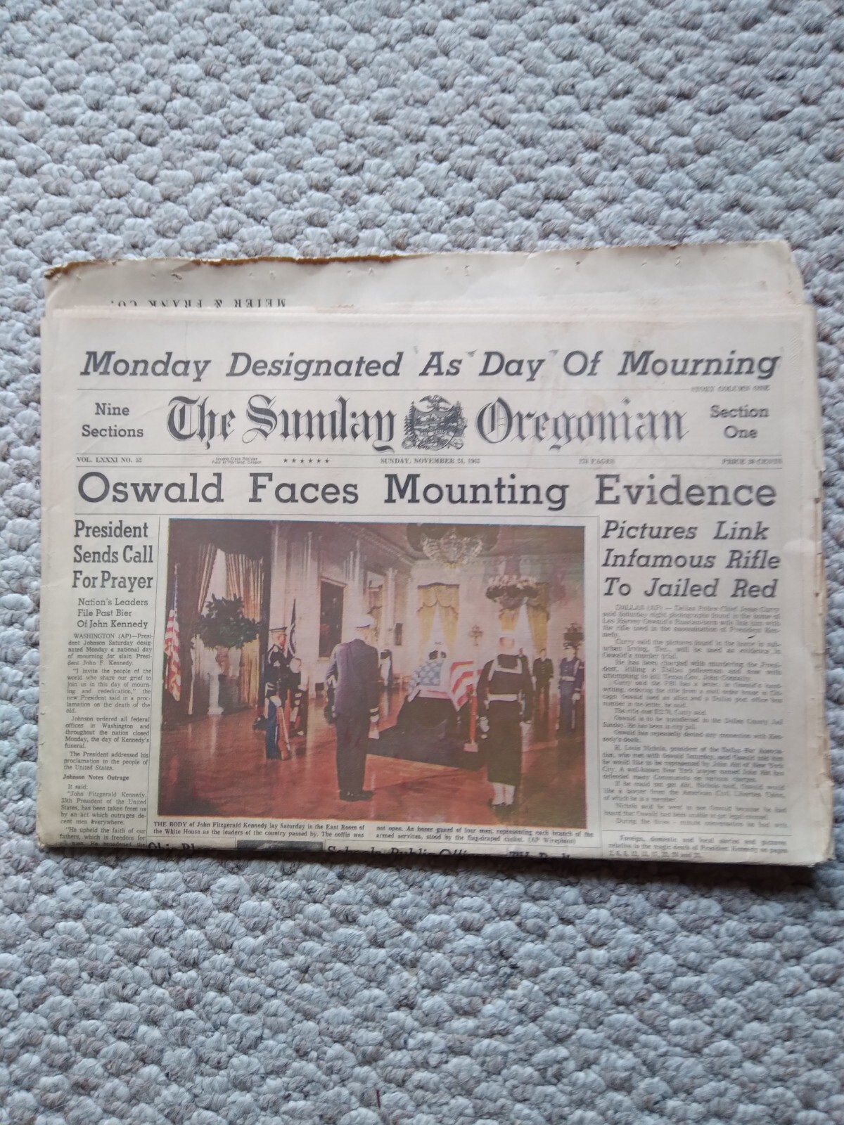 John F Kennedy Assassination Oregonian Sunday November 24 1963