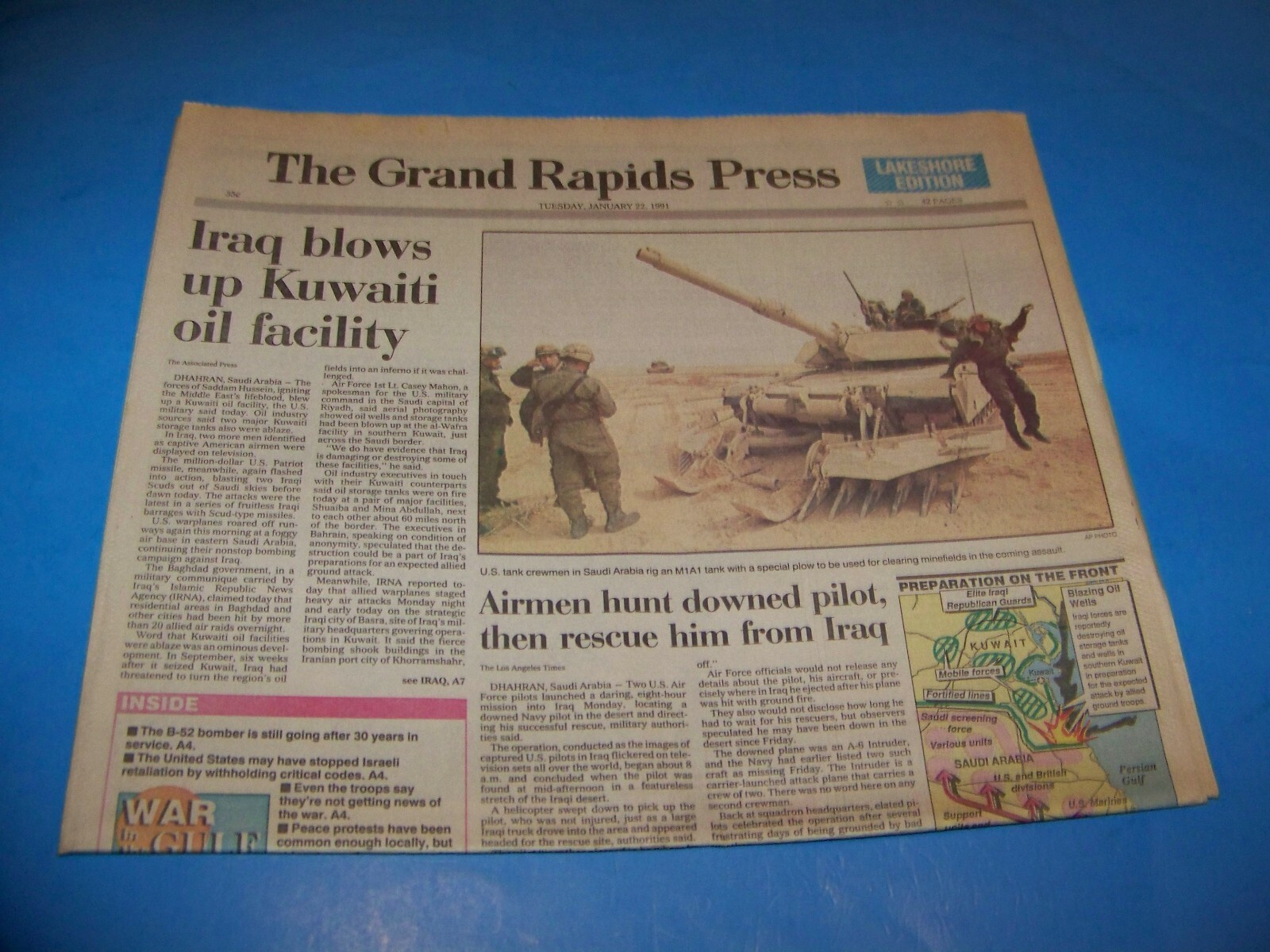 Grand Rapids Press January 22, 1991 “Gulf War” ( Only Section A )