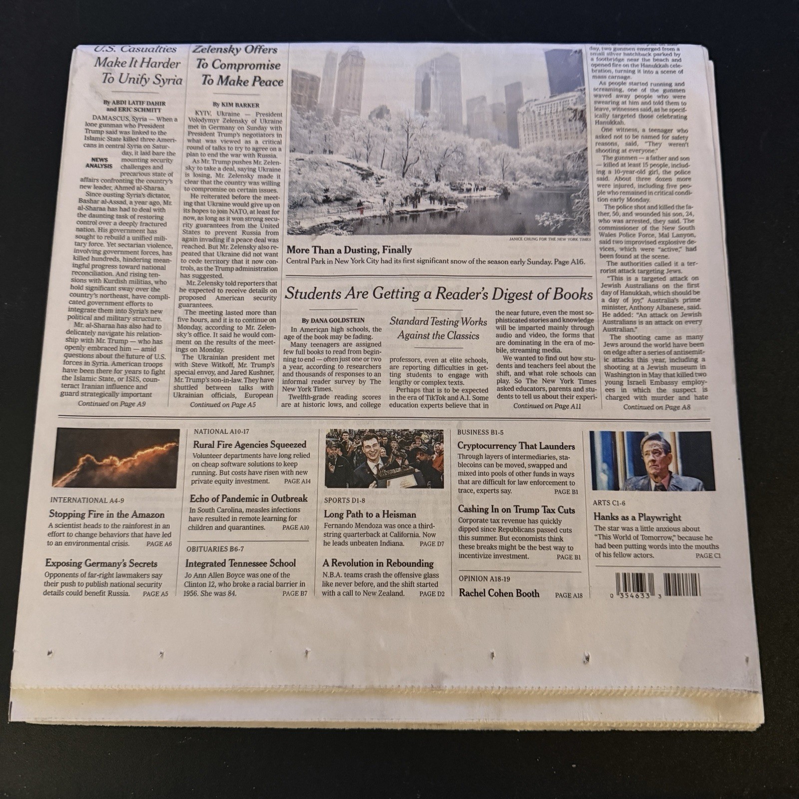 The New York Times Newspaper December 15 2025 Complete Print Paper UNREAD NYT