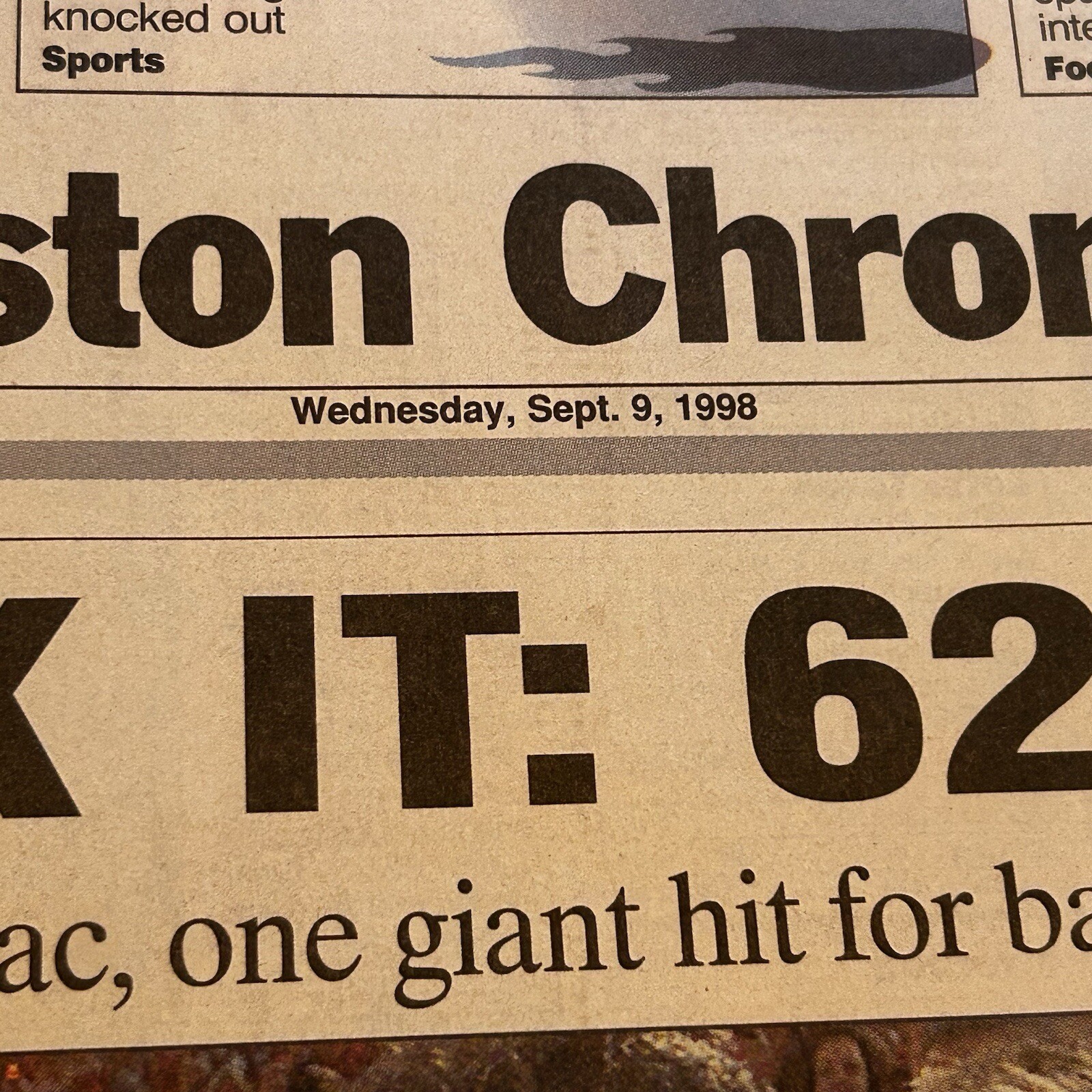 September 1998 MLB LOT / 5 Newspapers – Astros Sosa 62 McGwire Houston Chronicle