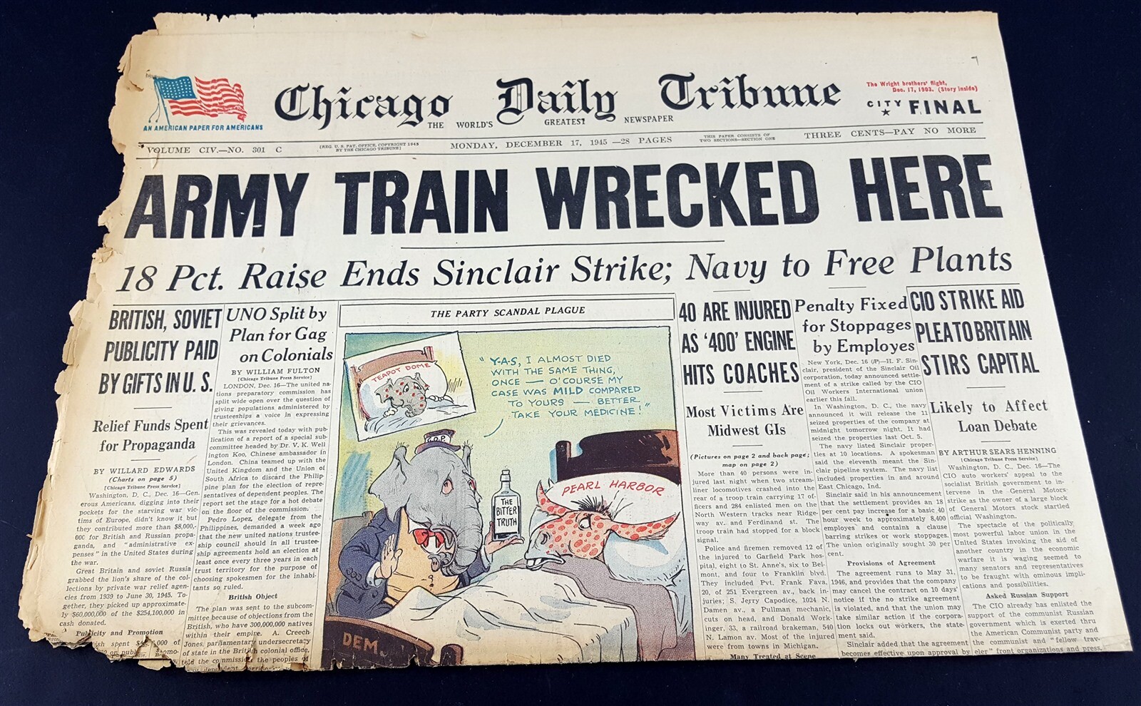 Army Train Wrecked Here “400” Engine 1945 Old Newspaper Chicago Tribune Dec 17