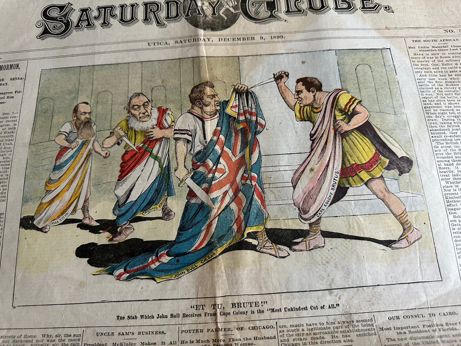 Utica Saturday Globe December 9 1899 John Bull Cape Colony British Boer War Art