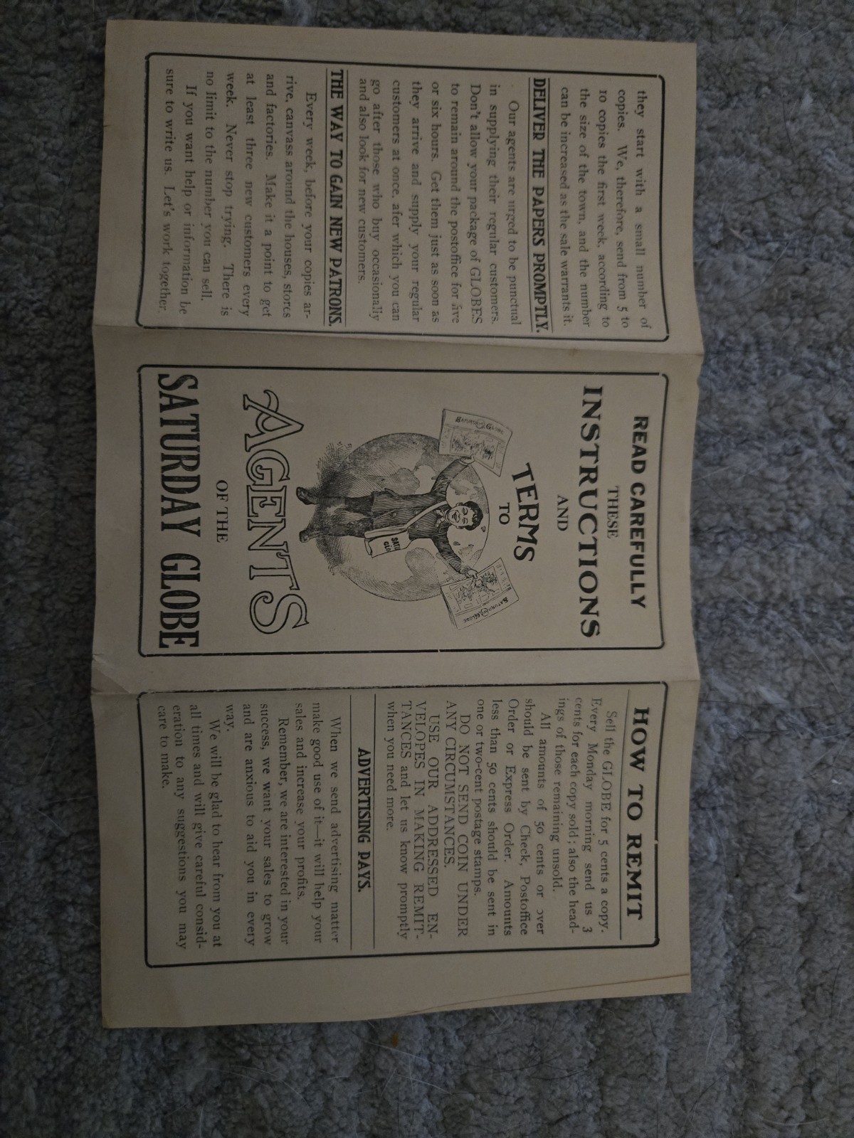 Vintage 1900s Utica New York Saturday Globe Agents Terms And Post Card
