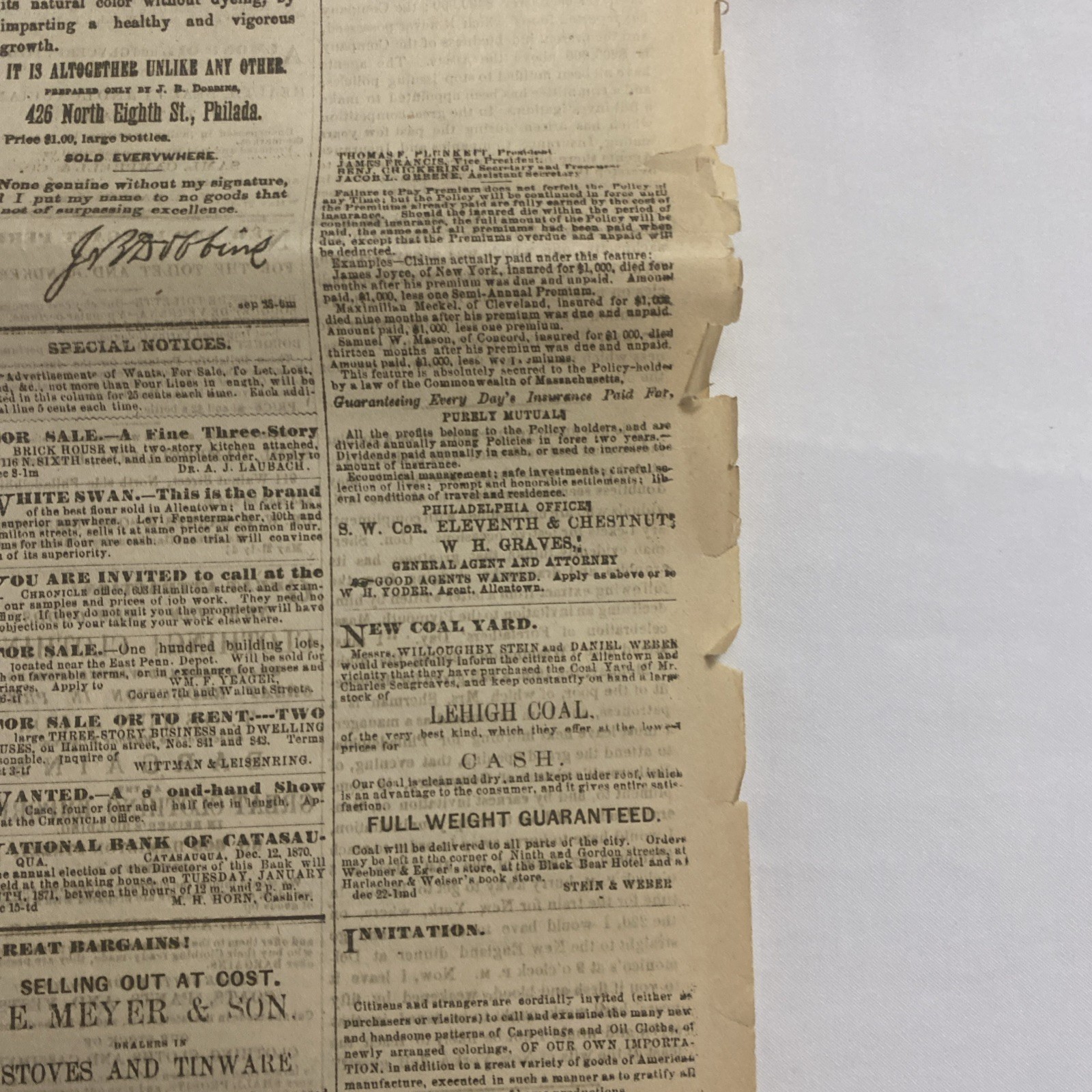The Daily Chronicle Newspaper ~ Allentown PA, December 30, 1870