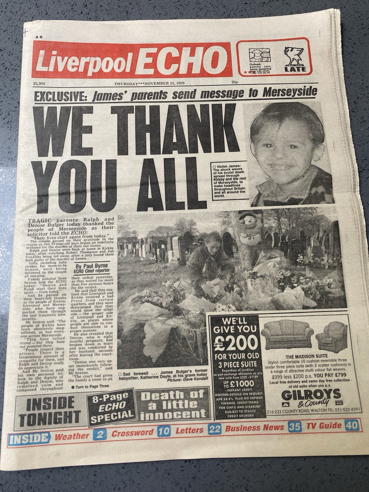 Liverpool Echo Newspaper November 25 1993 Tragedy James Burger