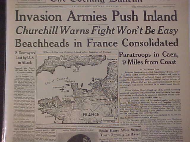 VINTAGE NEWSPAPER HEADLINES ~ WORLD WAR 2 NAZI BATTLE D-DAY INVASION WWII 1944