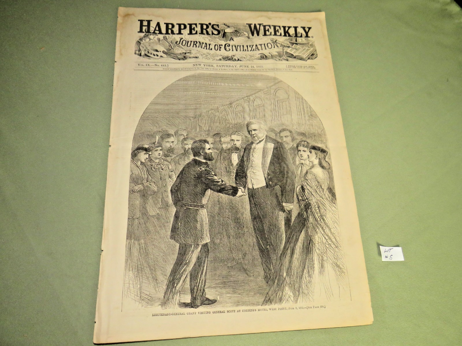 HARPERS WEEKLY CIVIL WAR NO. 443 JUNE 24, 1865 GENERAL GRANT & SCOTT MEET LOT#5
