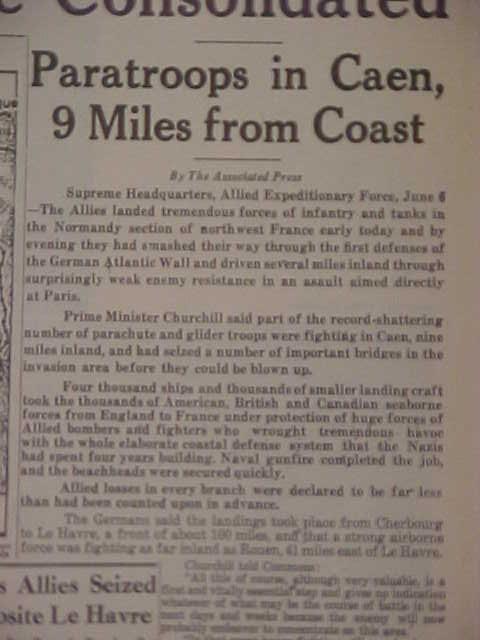 VINTAGE NEWSPAPER HEADLINES ~ WORLD WAR 2 NAZI BATTLE D-DAY INVASION WWII 1944
