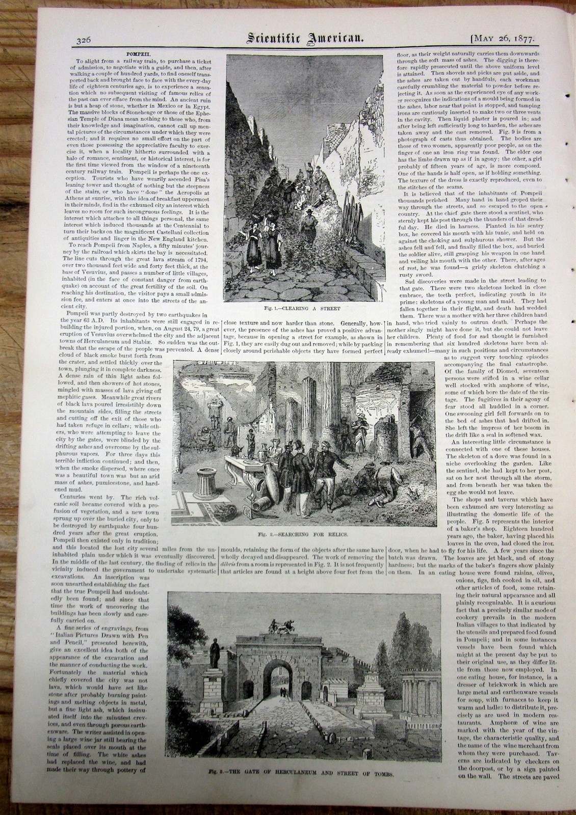 1877 illustrated newspaper POMPEII Italy EARLY ARCHEOLOGY EXCAVATION Engravings