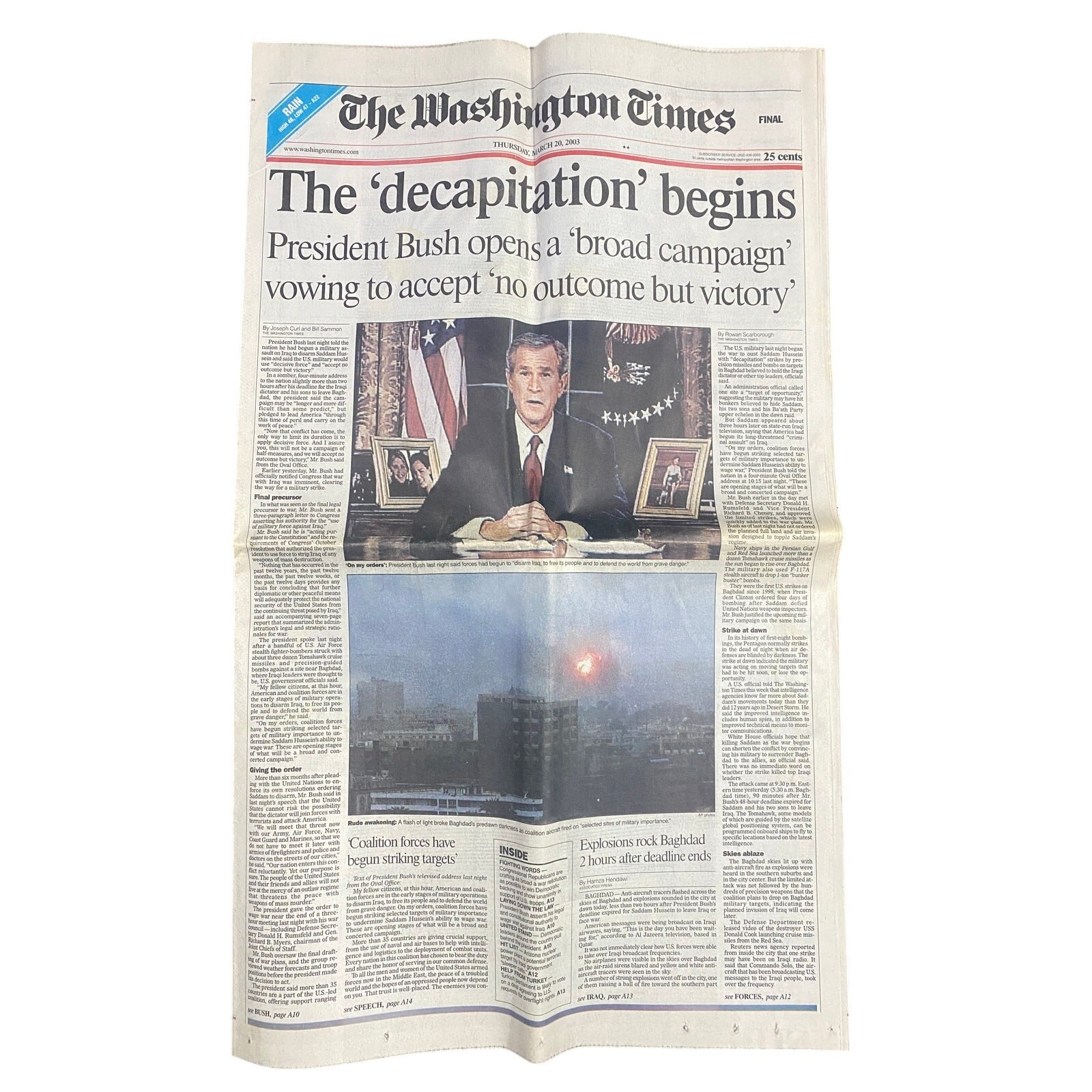 March 20 2003 Washington Times Print Newspaper No Outcome But Victory