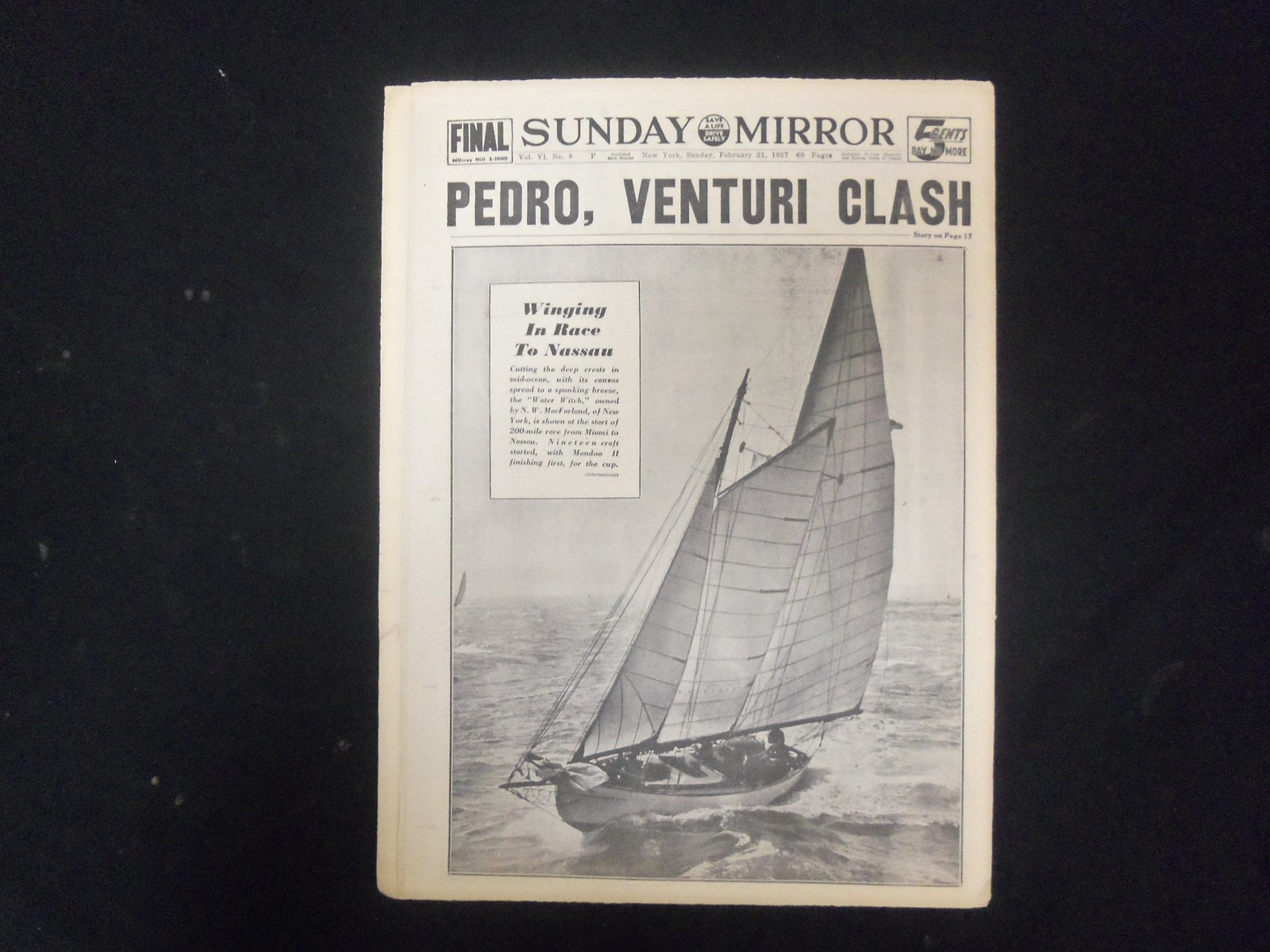 1937 FEB 21 NEW YORK SUNDAY MIRROR – FATAL PLANE CRASH LAID TO MIRAGE – NP 2318