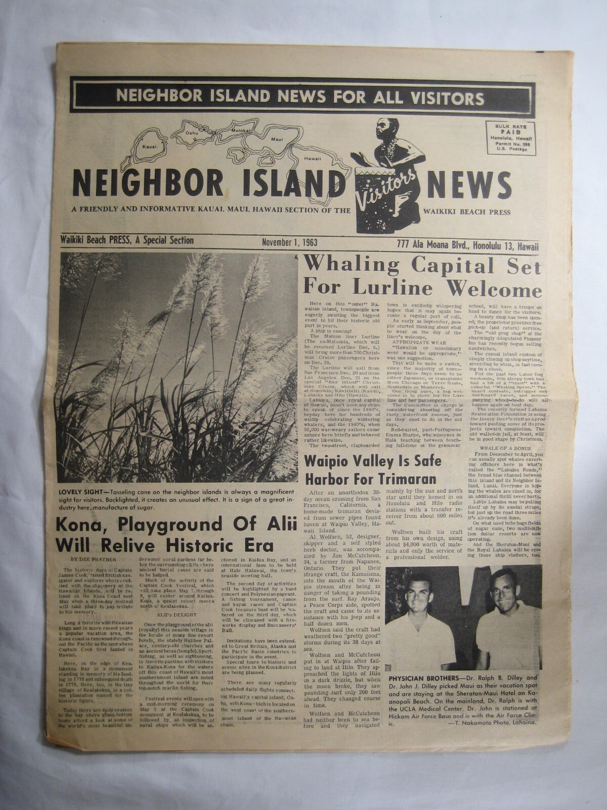 newspaper Hawaii 1963 Neighbor Island News Waikiki Beach Press + airlines ad +