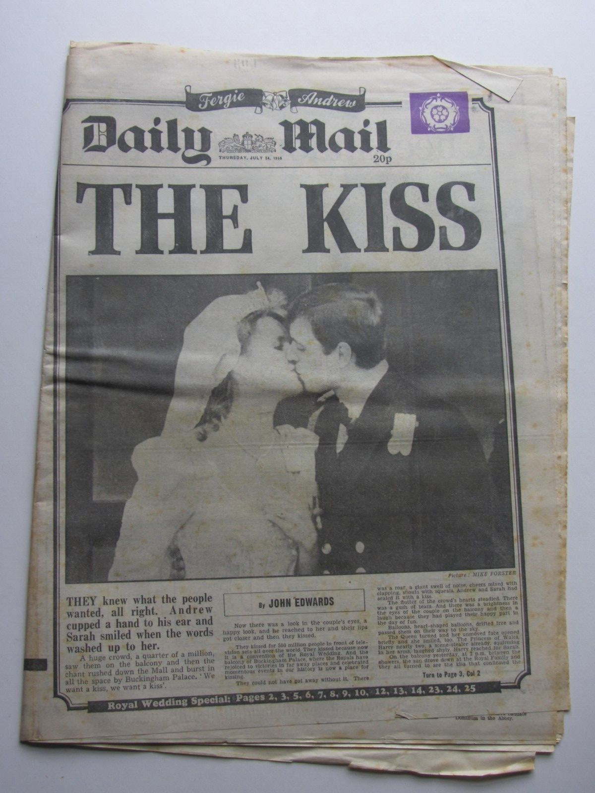 Complete Daily Mail Newspaper Jul 24 1986 Birthday Prince Andrew Royal Wedding