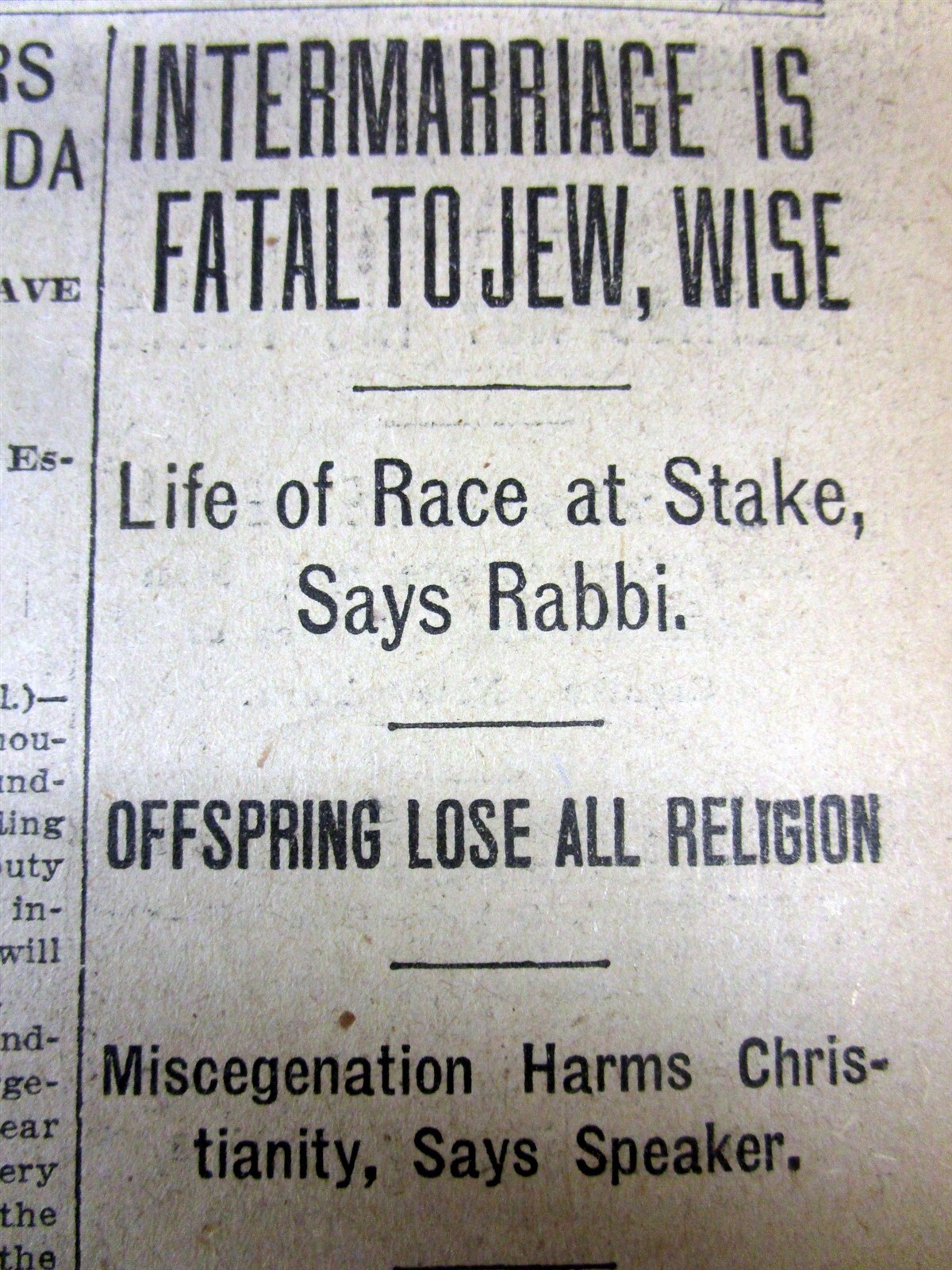 1909 newspaper INTERMARRIAGE between JEWS & CHRISTIANS FATAL to the JEWISH RACE
