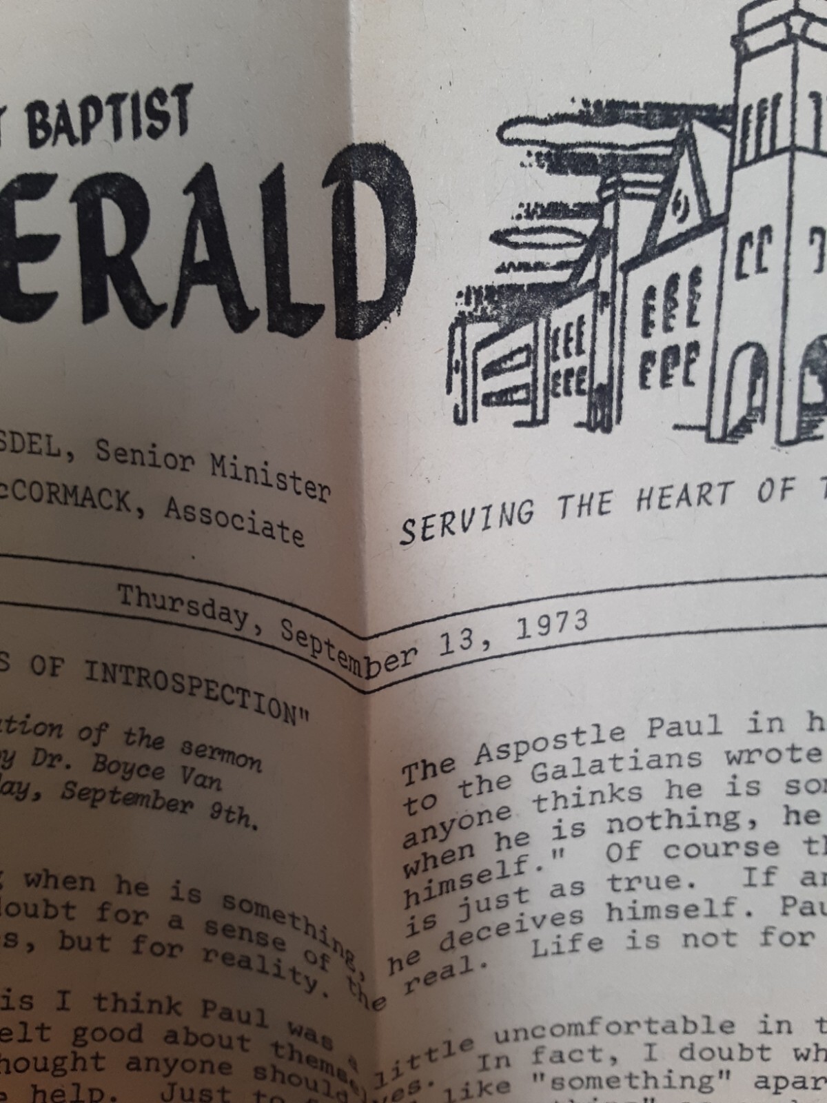 VTG The First Baptist Herald Thursday Sept. 17, 1973 Oakland Ca Boyce Van Osdel