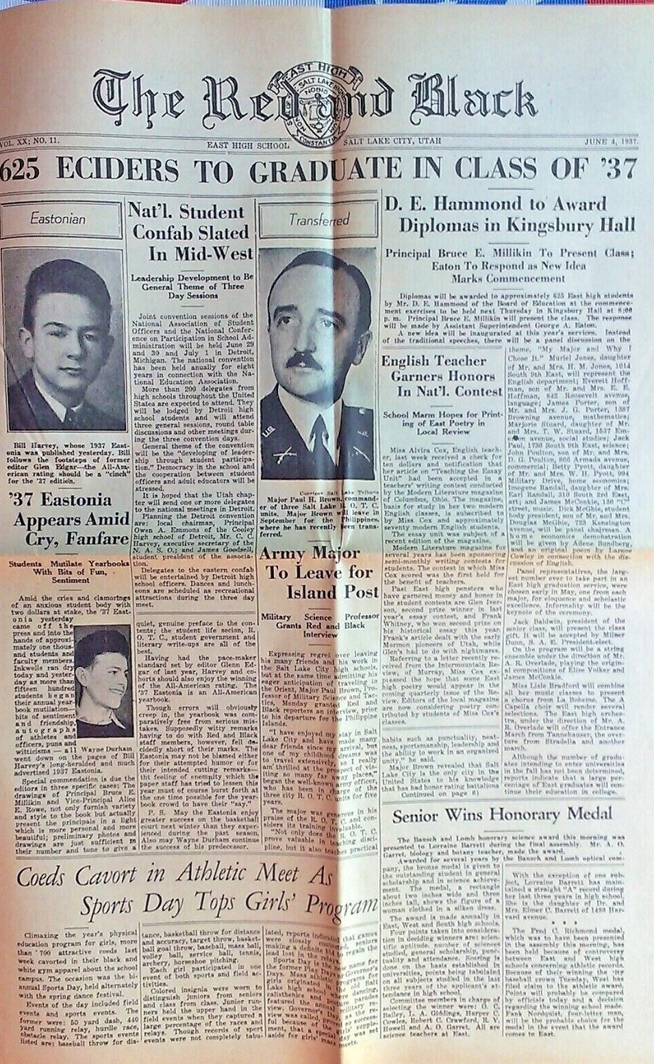 1937 Red & Black-East High School Newspaper – Salt Lake City – NAMES IN LISTING!