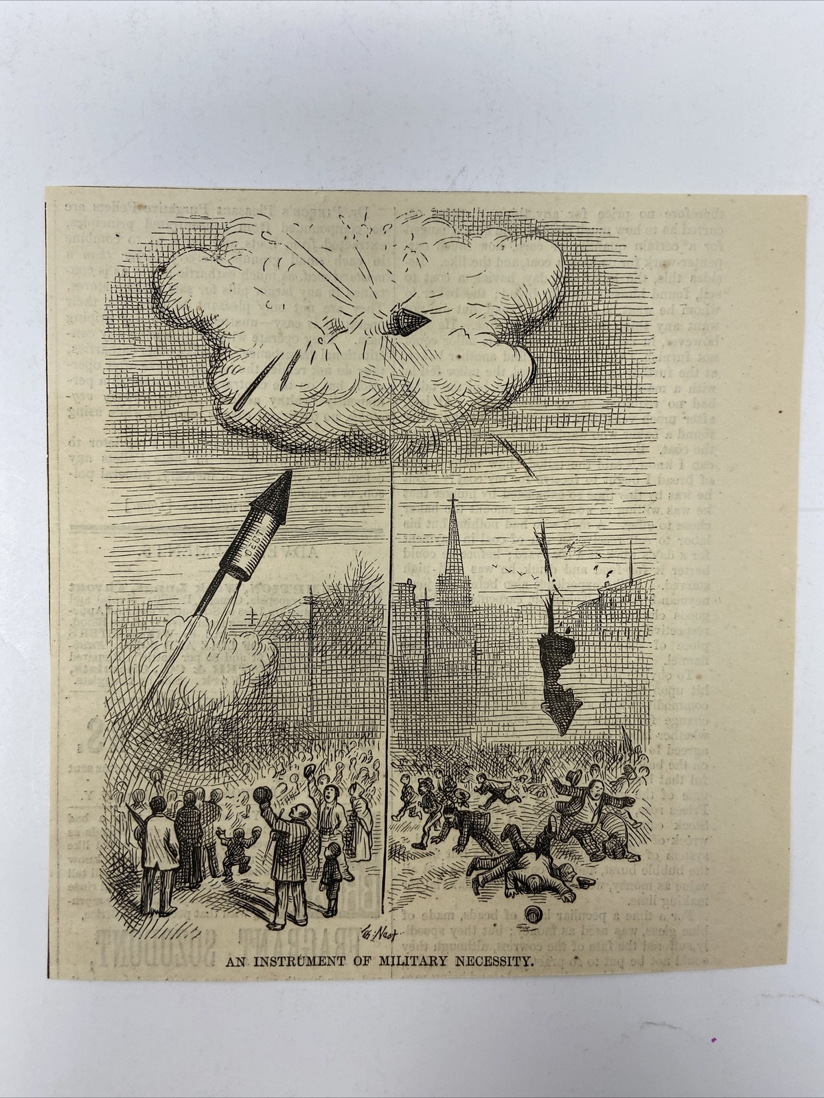 1876 Thomas Nast Engraving Drawing “Instrument of Military Necessity” Political