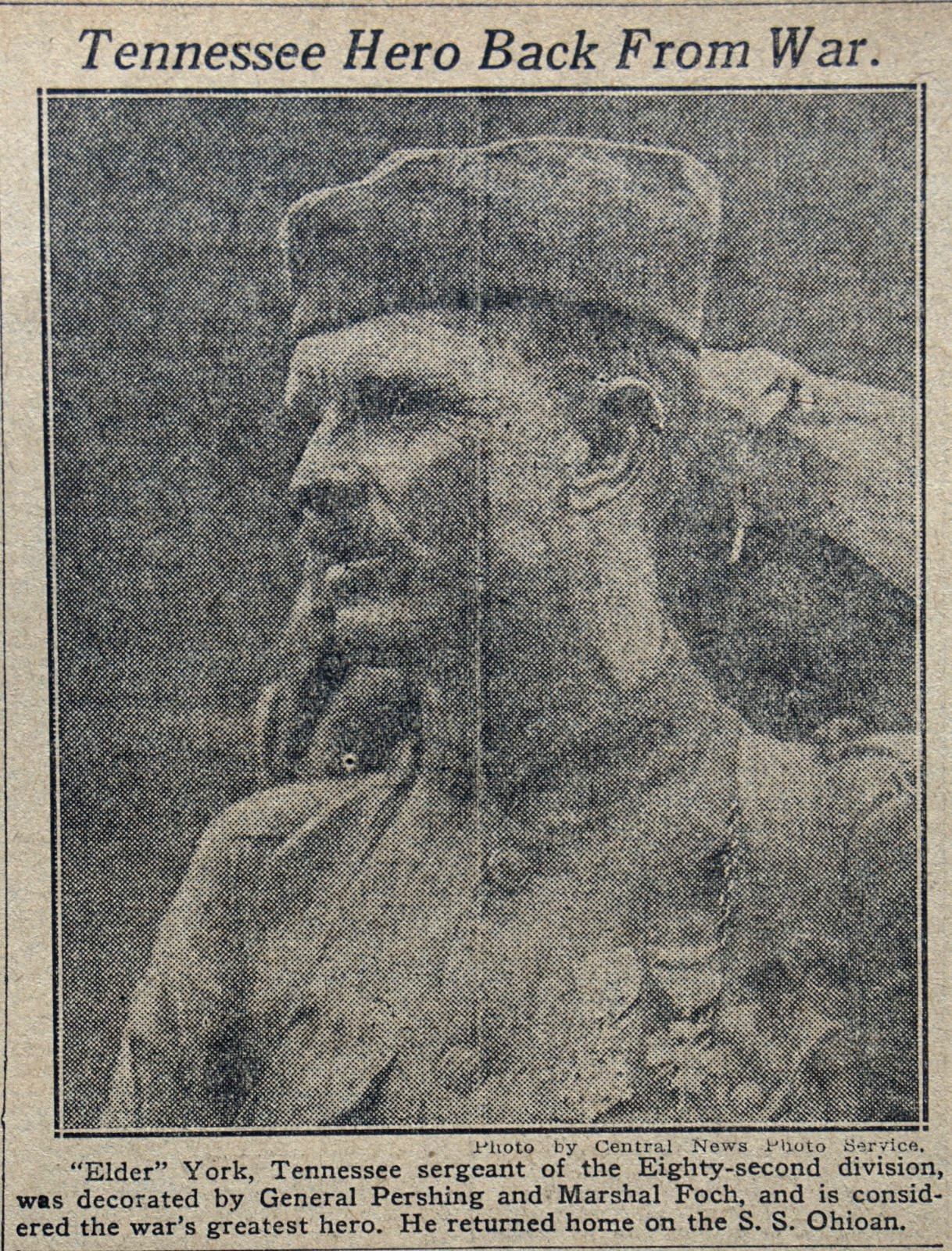1919 Newspaper Page – WW1 Tennessee Hero Sergeant Alvin York Back From War