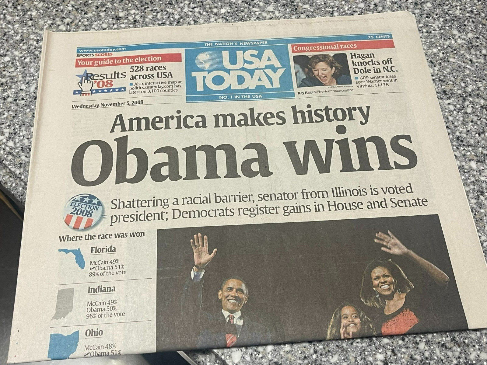 2008 November 5 USA Today Newspaper Obama Wins Full News Paper