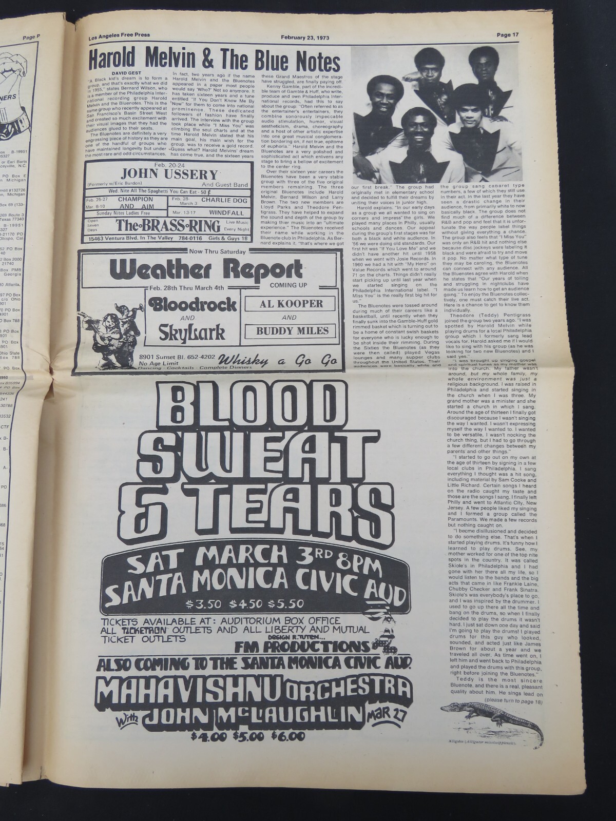 L.A. FREE PRESS UNDERGROUND NEWSPAPER Feb 23, 1973, Concert Ads Counter-Culture