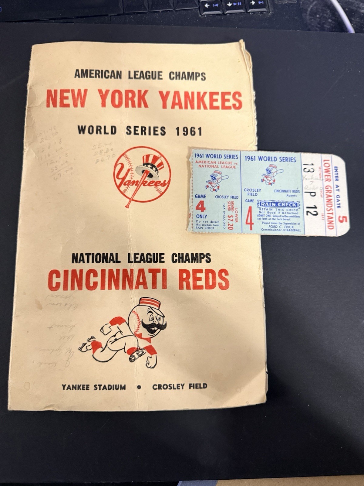 1961 World Series Game 4 Ticket Stub w Score Card Cincinnati Reds NY Yankees