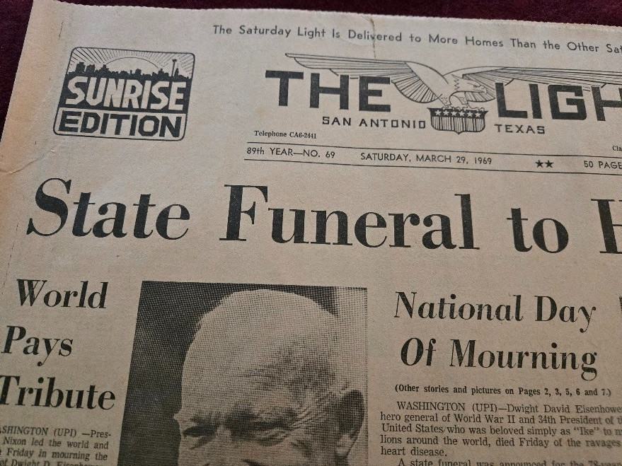 Vtg San Antonio Light Newspaper Lot~1969 Eisenhower~1972 Truman~73 LBJ~ 79 Wayne