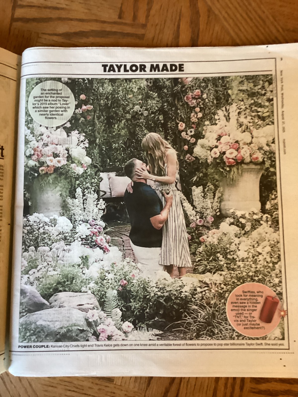 New York Post 8-27-25 Taylor Swift & Travis Kelce Engaged “Tay Yes!”