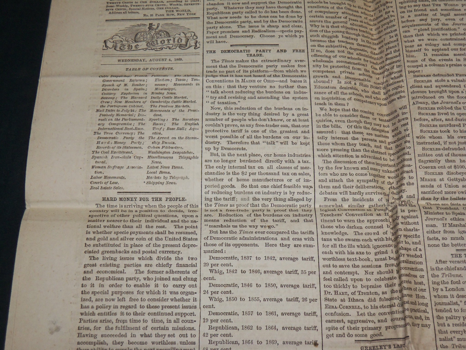 1869 AUGUST 4 THE NEW YORK WORLD NEWSPAPER – BASEBALL COVERAGE – NP 5233