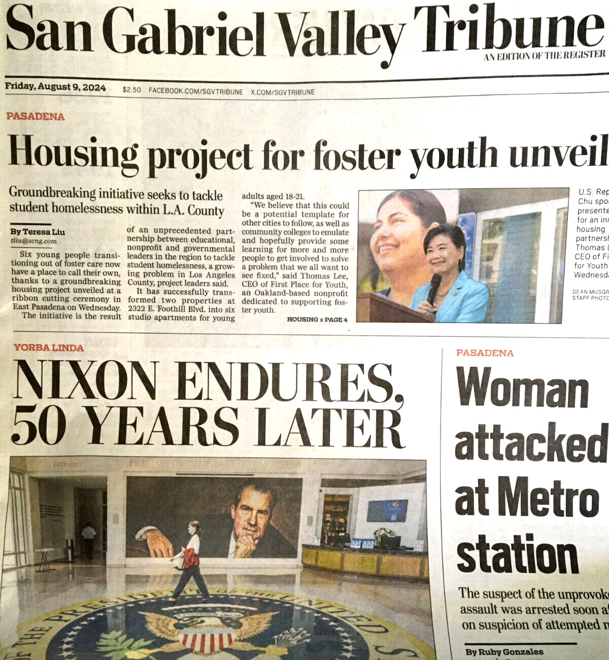 SAN GABRIEL VALLEY TRIBUNE August 9, 2024 NIXON ENDURES 50 YEARS LATER Olympics